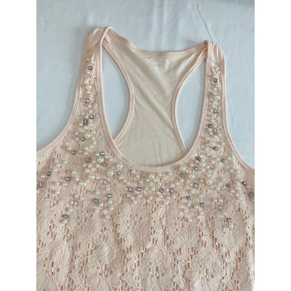 Express Cream Lace and Bead Tank Top Racerback Y2K Summer Glam Size Medium - Picture 6 of 11